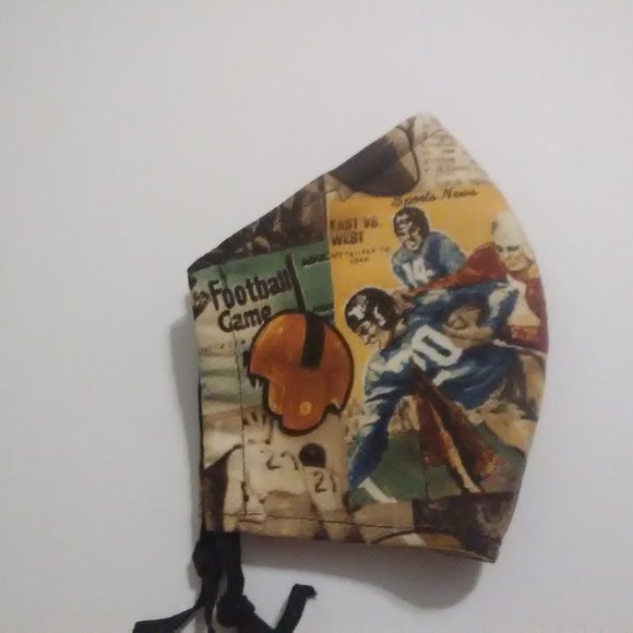 Facemask Football Theme Sports News 3 Ply Handmade - Picture 5 of 7